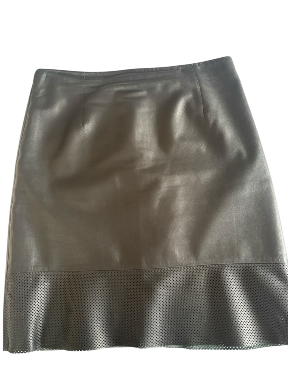 Tibi Leather Skirt with Perforated Hem